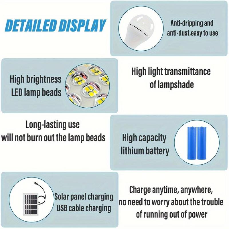 Solar-Powered LED Light Bulb, Emergency Light Bulb with 3 Lighting Modes, Portable Night Light for Garden, Camping and Fishing #TOP PICKS